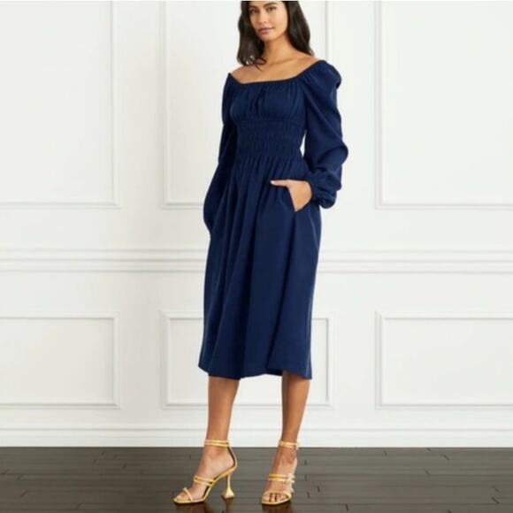 Hill House Home Jasmine Nap Dress Lyocell Smocked Soft Blue Midi Cottagecore M - Picture 1 of 10